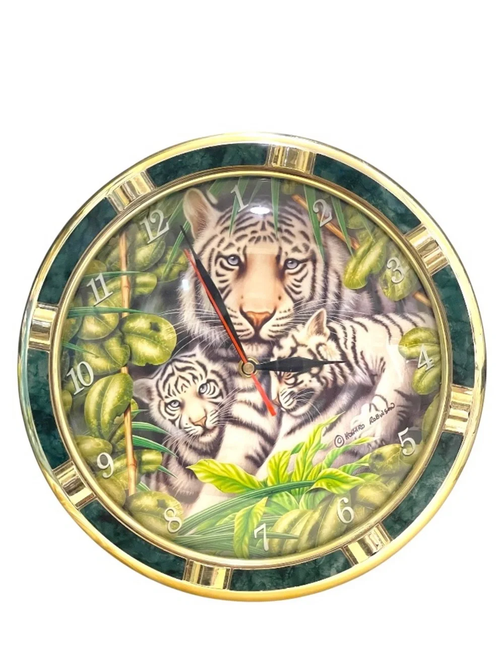 Vintage White Tigers Wall Clock 11.5” Signed By Howard Robinson Works Perfectly
